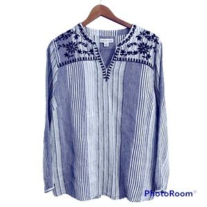 Coldwater Creek 100% Linen Long Sleeved Women’s XL Tunic Embroidered Yolk